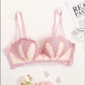 Pink and Cream Floral Lace Bra